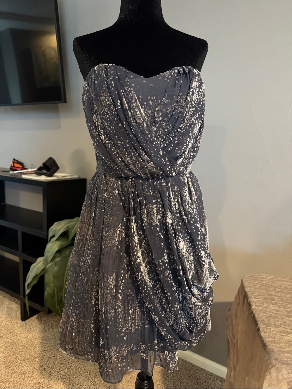 BCBGeneration Strapless Charcoal Gray Silver Speckled Party Dress